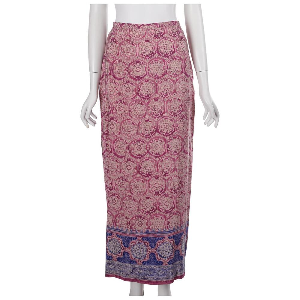 Amanda Smith Skirt 8 Purple Blue Print 100% Silk Pull On Lightweight Maxi